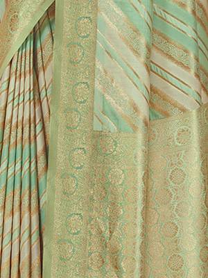 Sangam Prints Green Cotton Thread Work Traditional Tassels Saree 4