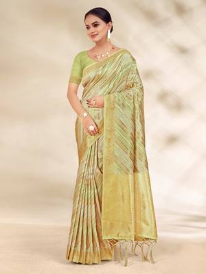 Sangam Prints Light Green Cotton Thread Work Traditional Tassels Saree 1