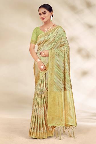 Sangam Prints Light Green Cotton Thread Work Traditional Tassels Saree