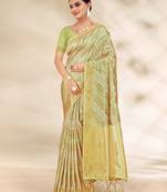 Sangam Prints Light Green Cotton Thread Work Traditional Tassels Saree
