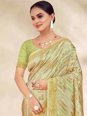 Sangam Prints Light Green Cotton Thread Work Traditional Tassels Saree 2