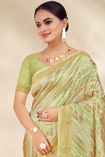 Sangam Prints Light Green Cotton Thread Work Traditional Tassels Saree