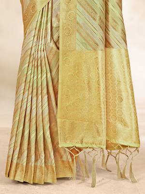 Sangam Prints Light Green Cotton Thread Work Traditional Tassels Saree 3