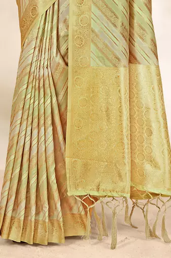 Sangam Prints Light Green Cotton Thread Work Traditional Tassels Saree
