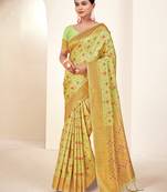 Sangam prints light green banarasi silk woven work traditional tassels saree