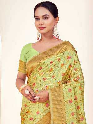 Sangam prints light green banarasi silk woven work traditional tassels saree 2