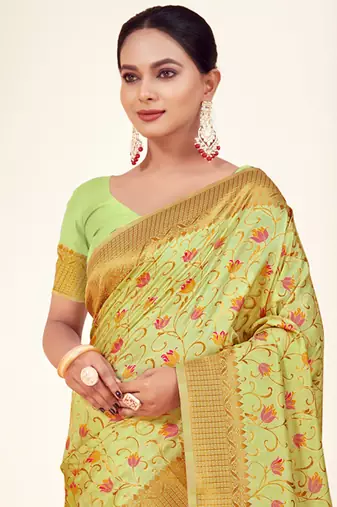Sangam prints light green banarasi silk woven work traditional tassels saree
