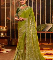 Green Silk Saree Jacquard Embroidery Work Saree for Women