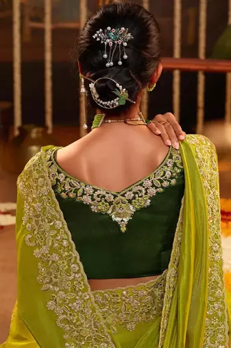 Trendmalls Green Silk Saree Jacquard Embroidery Work Saree for Women