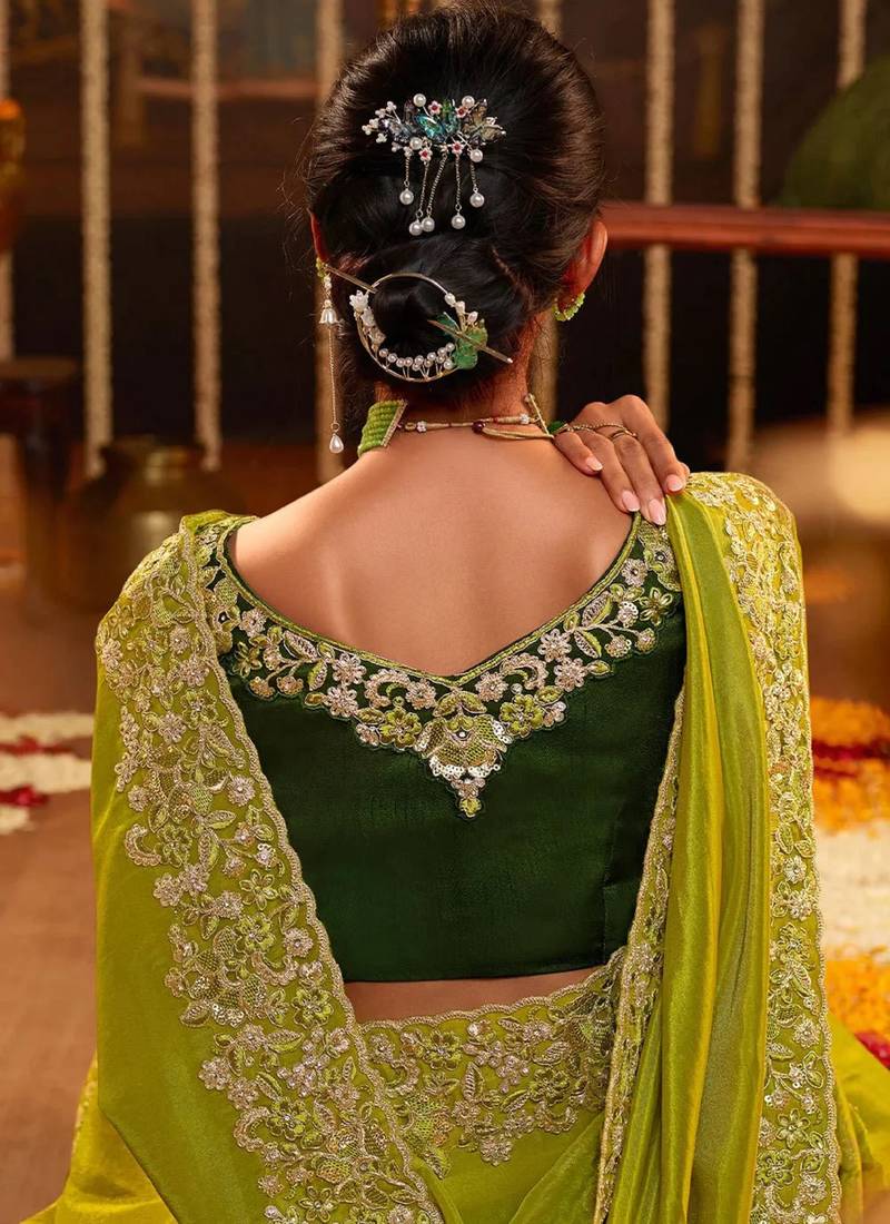 Green Silk Saree Jacquard Embroidery Work Saree for Women