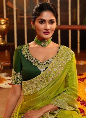 Green Silk Saree Jacquard Embroidery Work Saree for Women 3