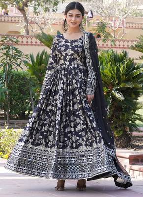 Black viscose jacquard sequins embroidered gown with dupatta 1