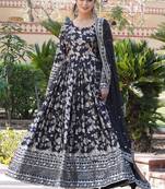 Black viscose jacquard sequins embroidered gown with dupatta