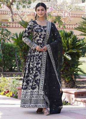 Black viscose jacquard sequins embroidered gown with dupatta 2