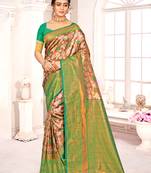 Sangam prints brown kanjivaram silk woven work traditional tassels saree