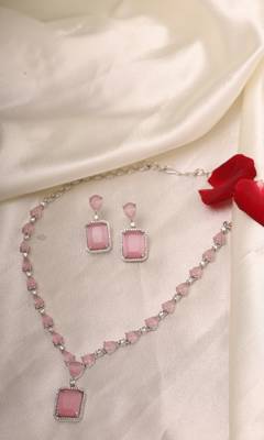 Silver Jewellery Set with Pink Stones 1