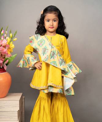 Yellow silk printed kurta sharara set 3