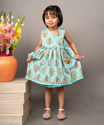 Blue crepe printed floral overlap dress 1