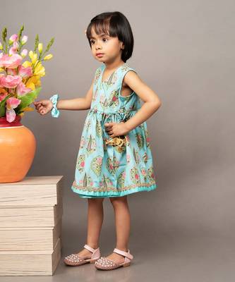 Blue crepe printed floral overlap dress 2