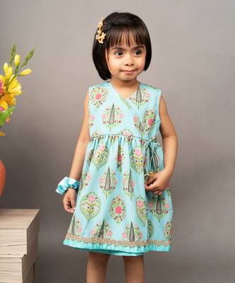 Blue crepe printed floral overlap dress 3