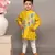 Yellow silk printed floral kurta and churidar set