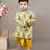 Mustard yellow silk printed floral kurta and dhoti set