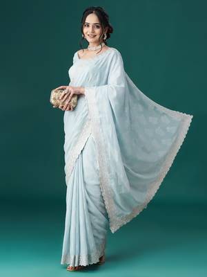 Kasee Women'S Printed Embroidered Saree With Unstitched Blouse Piece 3