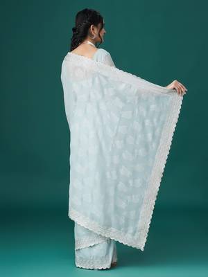 Kasee Women'S Printed Embroidered Saree With Unstitched Blouse Piece 4