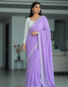 Lilac Faux Georgette Stonework Embroidered Saree with Blouse