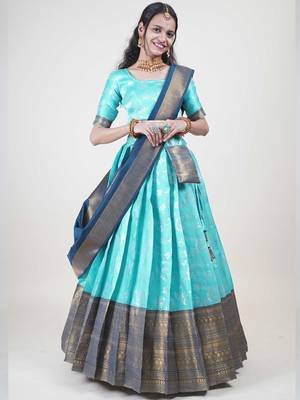 South Indian Traditonal Woven With Zari Work Half Saree 2