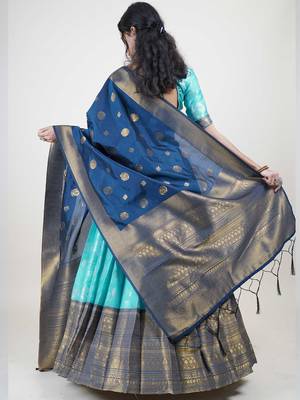 South Indian Traditonal Woven With Zari Work Half Saree 3
