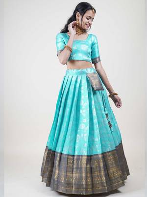 South Indian Traditonal Woven With Zari Work Half Saree 4