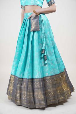 South Indian Traditonal Woven With Zari Work Half Saree 5