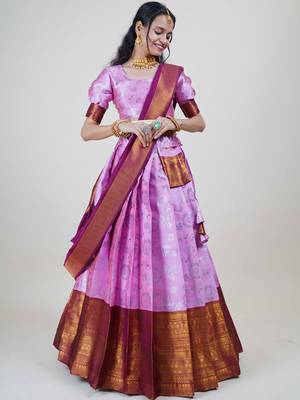 South Indian Traditonal Woven With Zari Work Half Saree 1