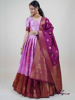 South Indian Traditonal Woven With Zari Work Half Saree 3