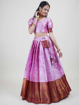 South Indian Traditonal Woven With Zari Work Half Saree 4