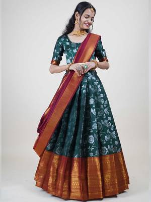 South Indian Traditonal Woven With Zari Work Half Saree 1