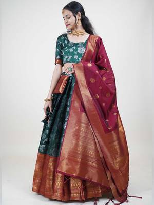 South Indian Traditonal Woven With Zari Work Half Saree 3