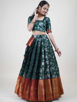 South Indian Traditonal Woven With Zari Work Half Saree 4