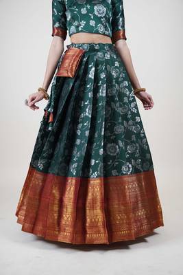 South Indian Traditonal Woven With Zari Work Half Saree 5