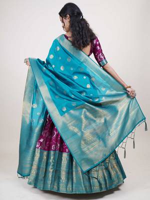 Deep Purple and Green Half Saree with Dupatta 2