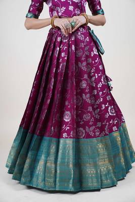 Deep Purple and Green Half Saree with Dupatta 5