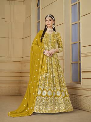 YELLOW GEORGETTE EMBROIDERED ANARKALI SALWAR KAMEEZ 1