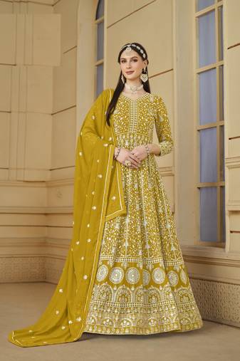YELLOW GEORGETTE EMBROIDERED ANARKALI SALWAR KAMEEZ
