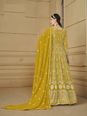 YELLOW GEORGETTE EMBROIDERED ANARKALI SALWAR KAMEEZ 2