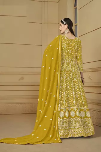 YELLOW GEORGETTE EMBROIDERED ANARKALI SALWAR KAMEEZ
