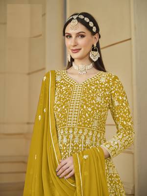 YELLOW GEORGETTE EMBROIDERED ANARKALI SALWAR KAMEEZ 3