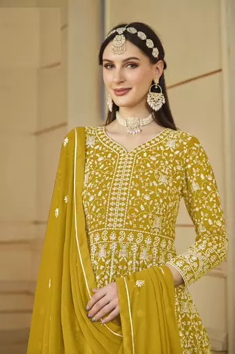 YELLOW GEORGETTE EMBROIDERED ANARKALI SALWAR KAMEEZ