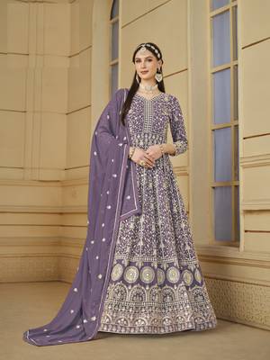 LAVENDER GEORGETTE EMBROIDERED ANARKALI SALWAR KAMEEZ 1