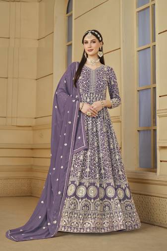 LAVENDER GEORGETTE EMBROIDERED ANARKALI SALWAR KAMEEZ